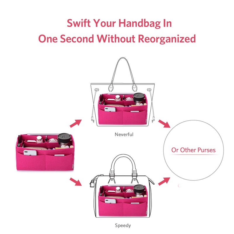 ZTUJO Felt Purse Organizer, Multi Pocket Bag in Bag Organizer For Tote & Handbag Shaper, Speedy 30 & 40 (Large, Rose) - Image 5
